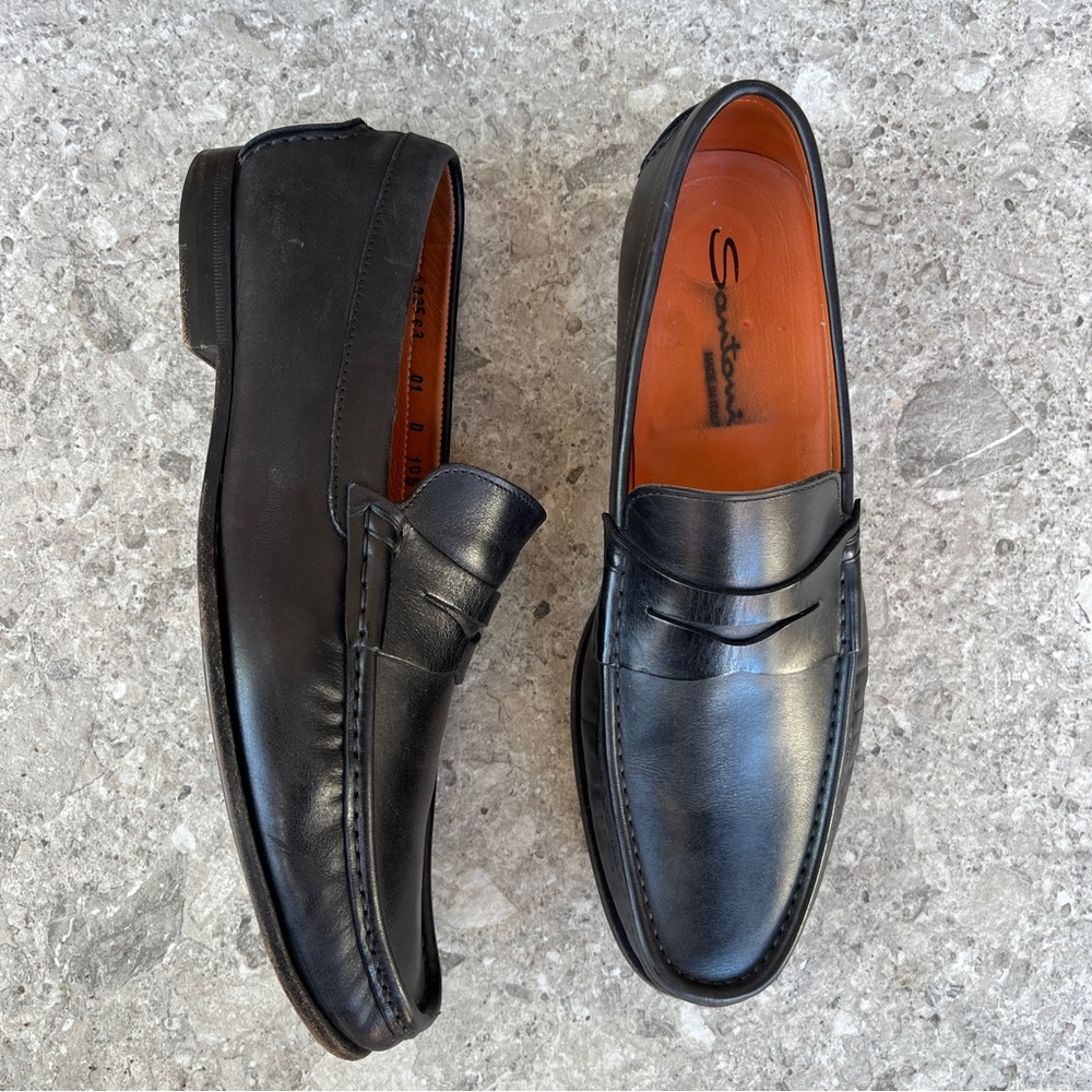 Santoni Made In Italy Men's Turner Black Leather Penny Loafer Casual Dress 10.5